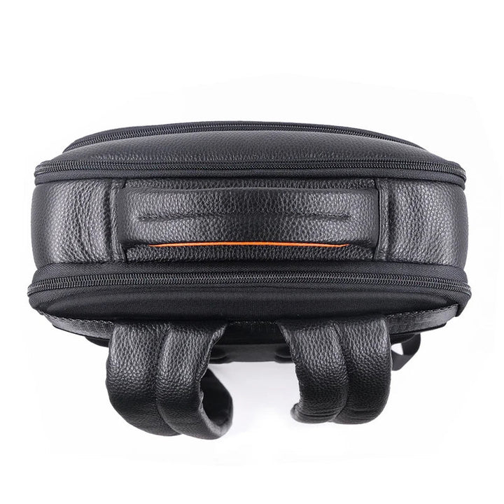 Stylish men's leather anti-theft backpack with fingerprint security for safe daily commutes or business trips.