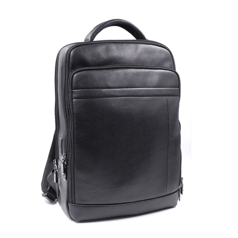 Premium men's anti-theft leather security backpack, equipped with a biometric fingerprint lock.