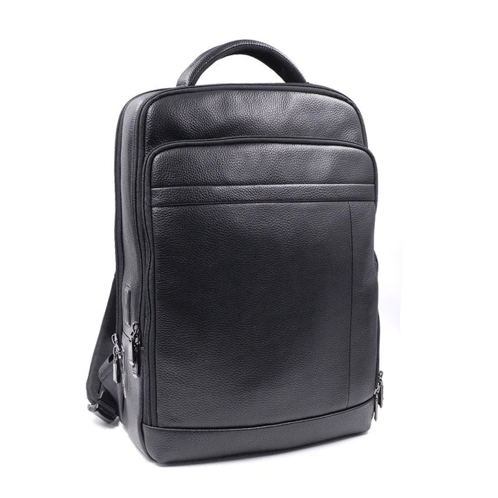 Premium men's anti-theft leather security backpack, equipped with a biometric fingerprint lock.