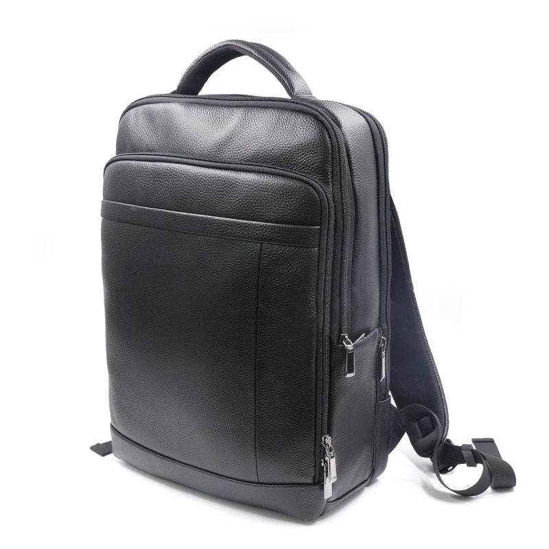 Versatile men's anti-theft leather travel and business backpack with advanced fingerprint lock protection.
