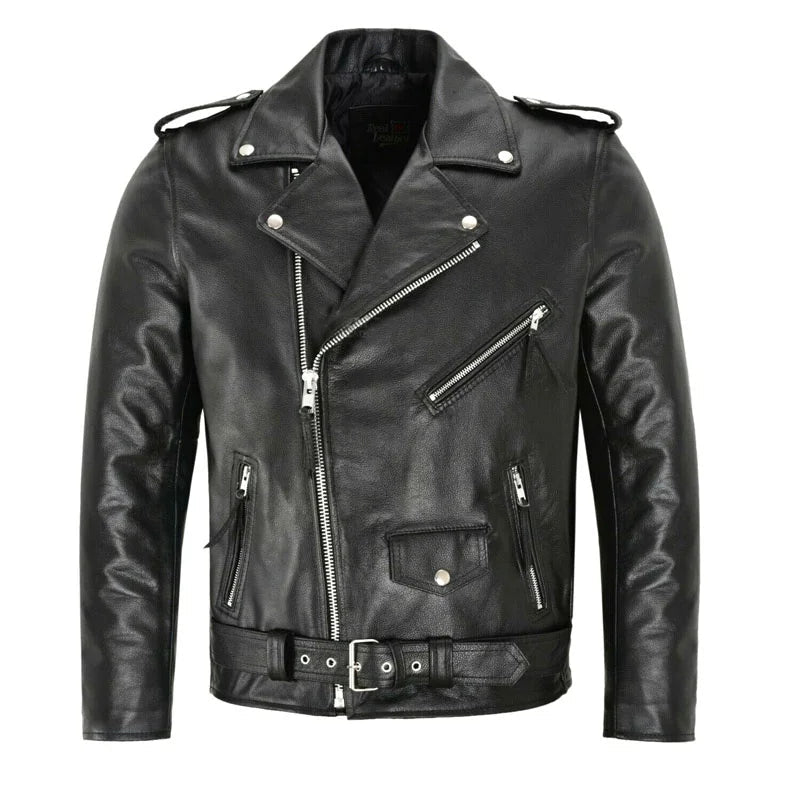 Men's black belted bomber jacket, casual outerwear with epaulets and zippered pockets.