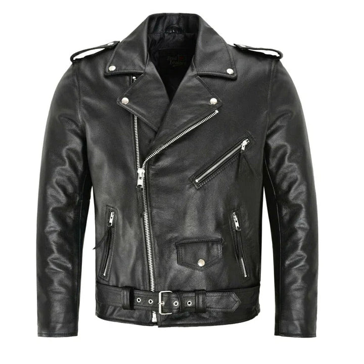 Men's black belted bomber jacket, casual outerwear with epaulets and zippered pockets.