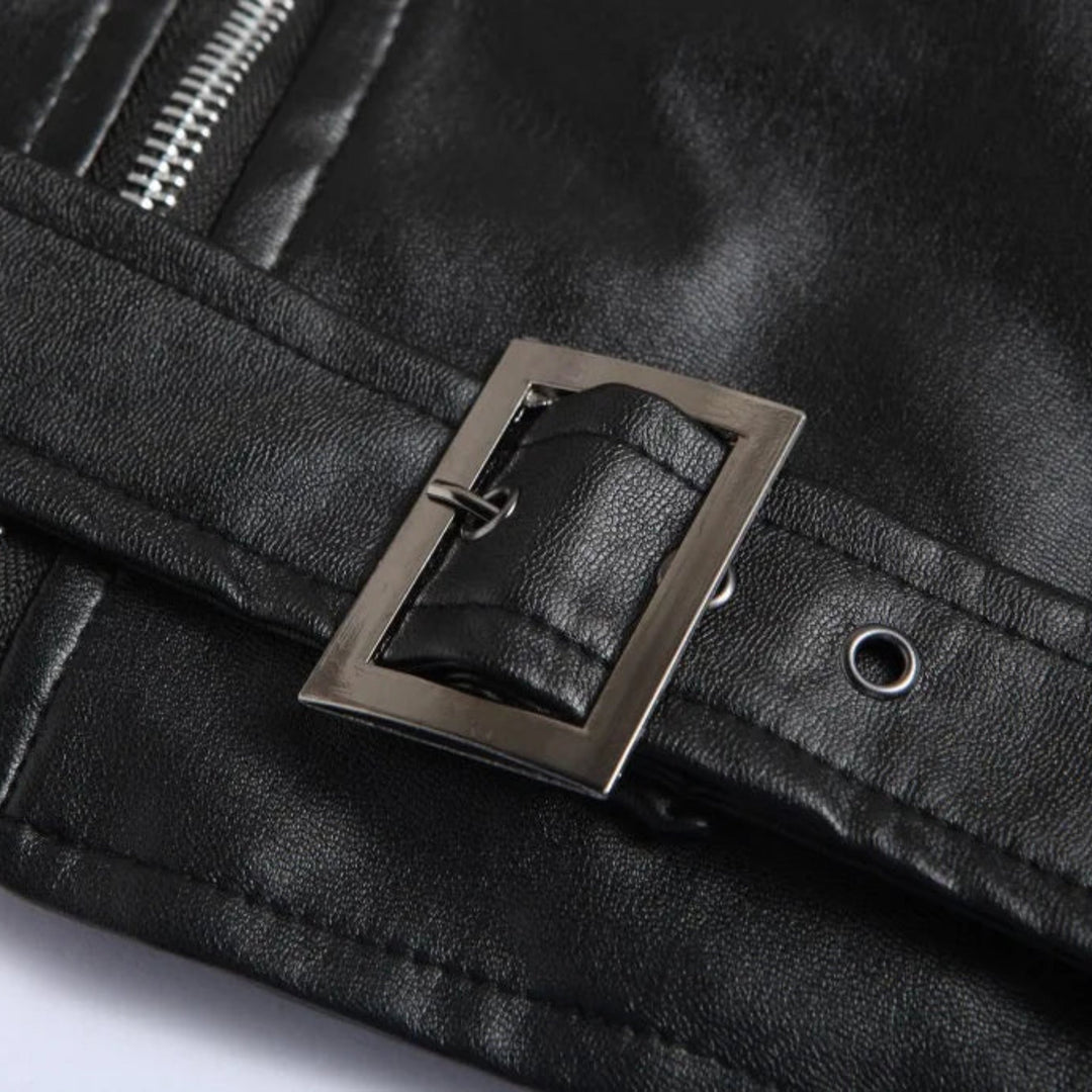 Men's casual black belted bomber jacket, perfect for everyday style with practical pockets.
