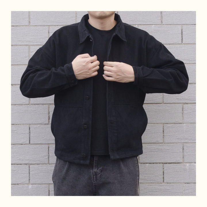 Stylish men's collared button-down jacket, relaxed fit, perfect fall and spring outerwear.