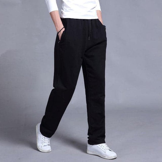 Men's black casual relaxed fit spring pants for everyday wear, comfortable and versatile.