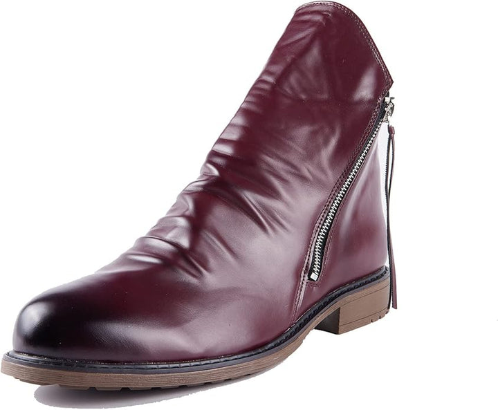Men's casual black leather boots with side zip, ideal footwear for a modern, masculine look.