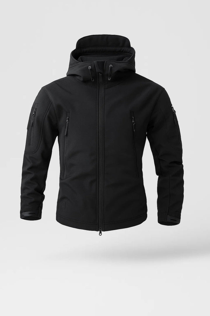 Functional men's zip-up hooded jacket, lightweight outerwear ideal for casual outdoor activities & everyday use.