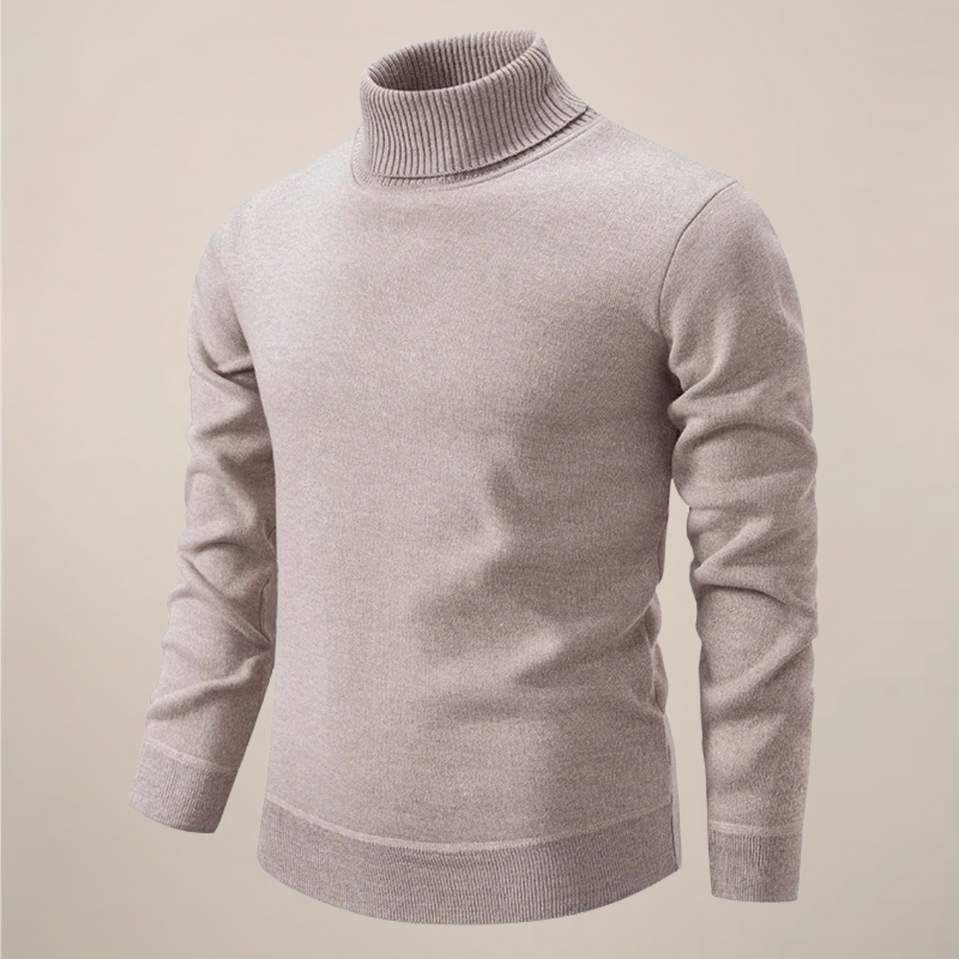 Elegant men's knitwear: a versatile gray turtleneck pullover sweater perfect for spring.
