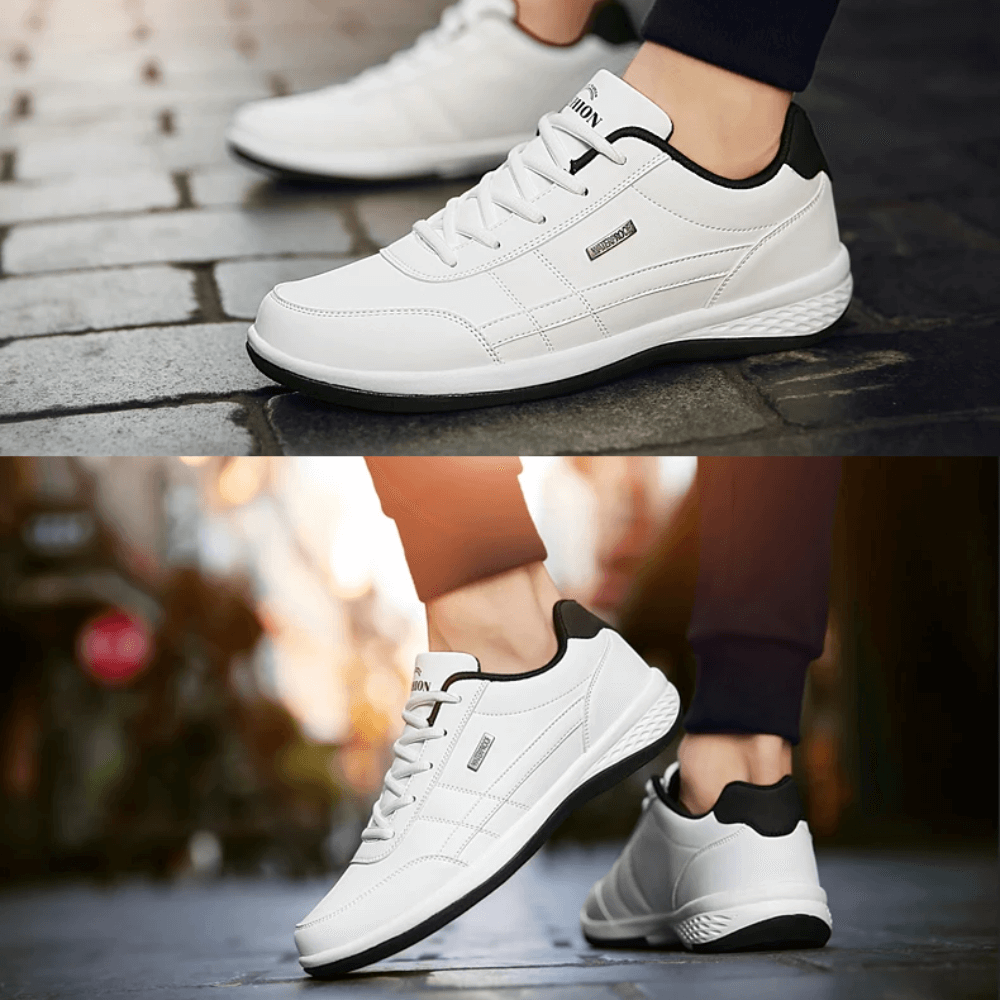 White men's supportive walking shoes. Orthopaedic design for all-day comfort & everyday casual footwear.