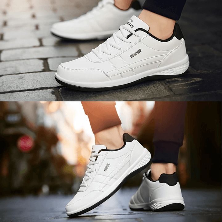 White men's supportive walking shoes. Orthopaedic design for all-day comfort & everyday casual footwear.
