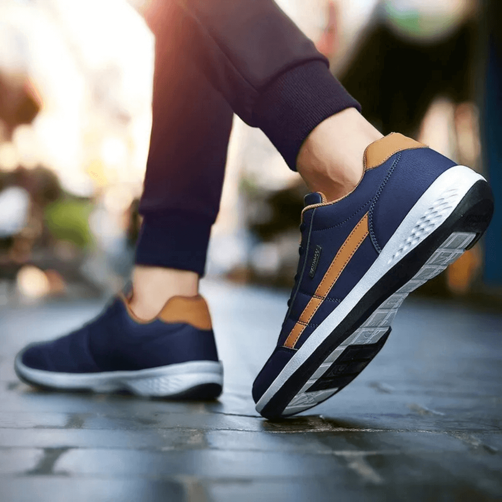 Supportive blue men's walking shoes. Orthopaedic comfort footwear for daily wear & active lifestyles.