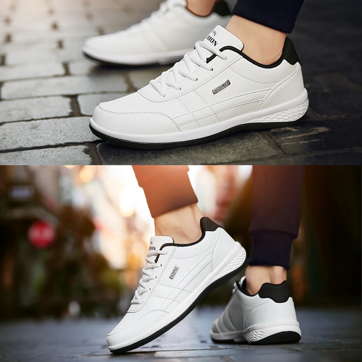 Casual men's black leather sneakers, breathable orthopedic footwear for all-day comfort