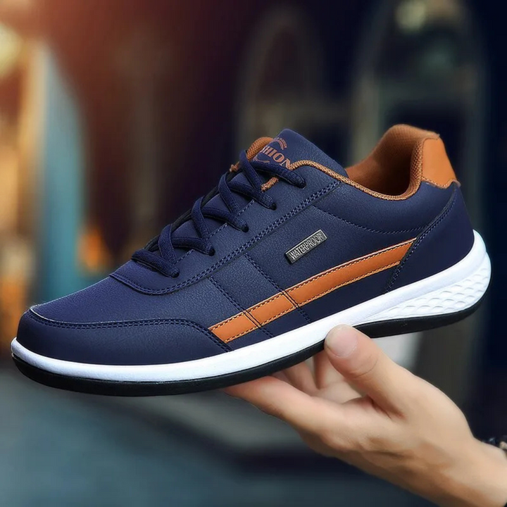 Men's black leather comfort sneakers, new orthopedic design with supportive sole