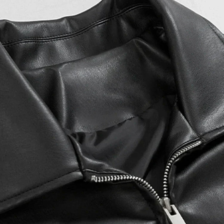Casual men's black leather bomber jacket, oversized fit, perfect for streetwear fashion
