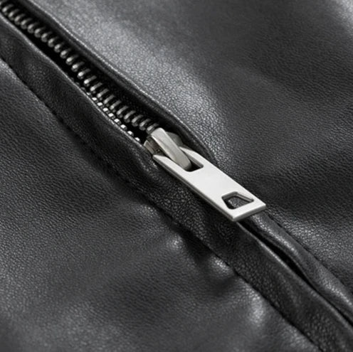 Men's fashion black leather bomber jacket, oversized for a modern streetwear silhouette