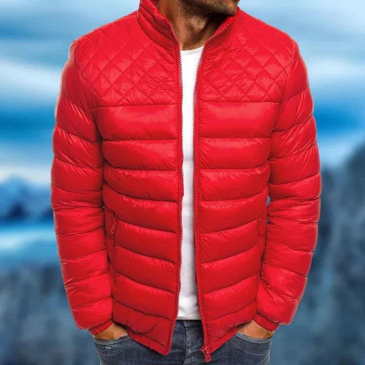 Insulated men's puffer jacket, ideal for extreme cold weather. Stylish & warm winter coat for outdoor adventures.