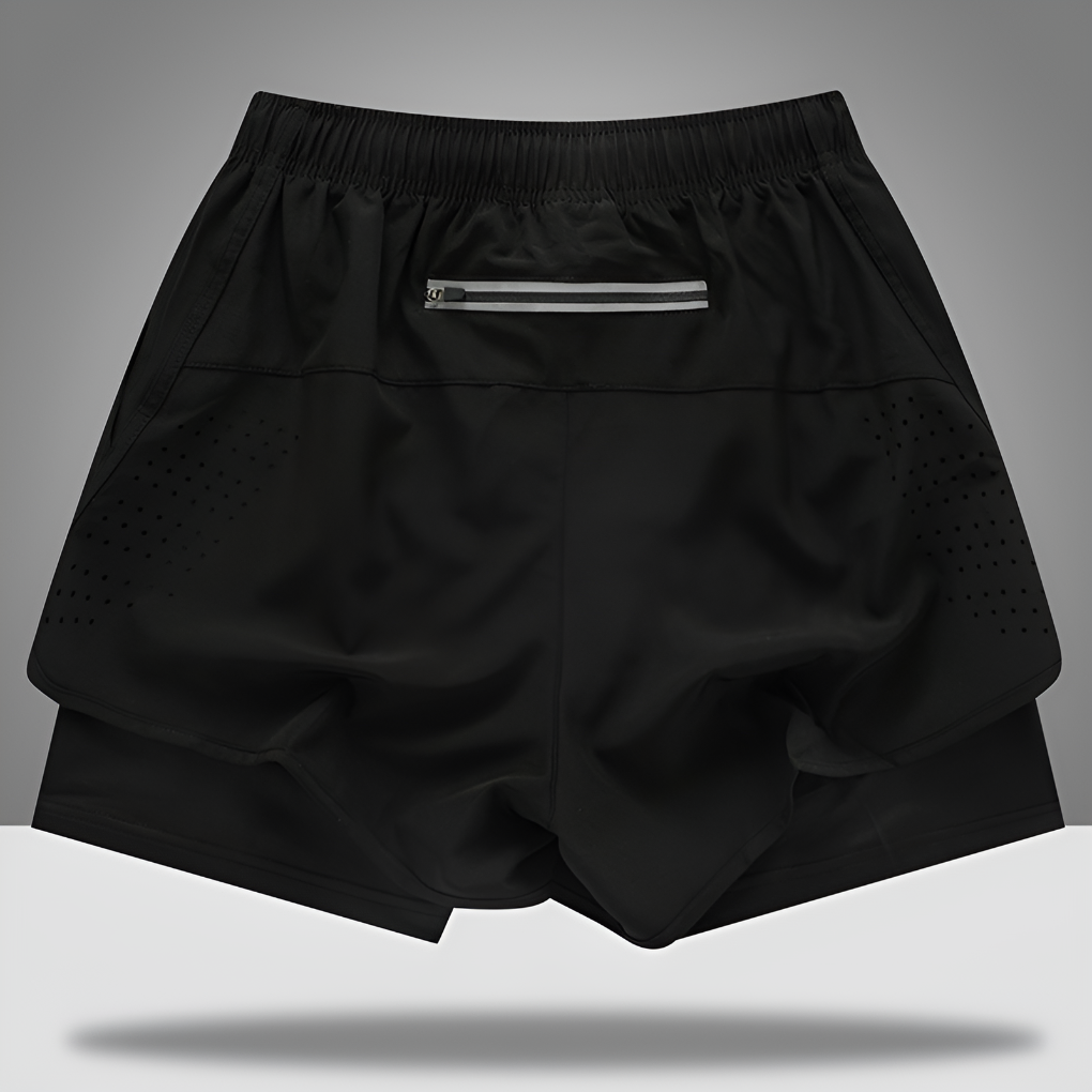 Lightweight men's running shorts in gray with quick-dry fabric & secure zipper pocket for activewear