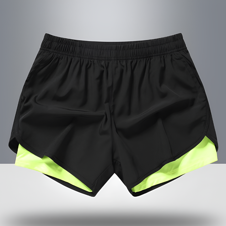 Close-up of the zipper pocket on men's quick-dry running shorts, highlighting functional design