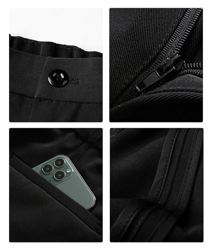 Black men's relaxed fit trousers, tailored and draped, perfect for a professional business or relaxed casual look.