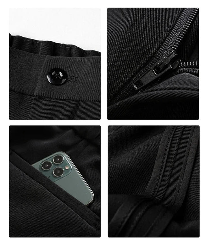 Black men's relaxed fit trousers, tailored and draped, perfect for a professional business or relaxed casual look.