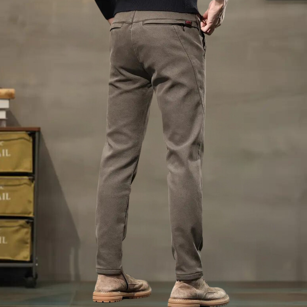 Versatile men's grey slim fit tapered stretch trousers, perfect for office wear or smart everyday fashion.