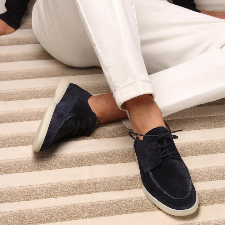 Men's black soft suede casual comfort sneakers with laces for everyday stylish footwear.