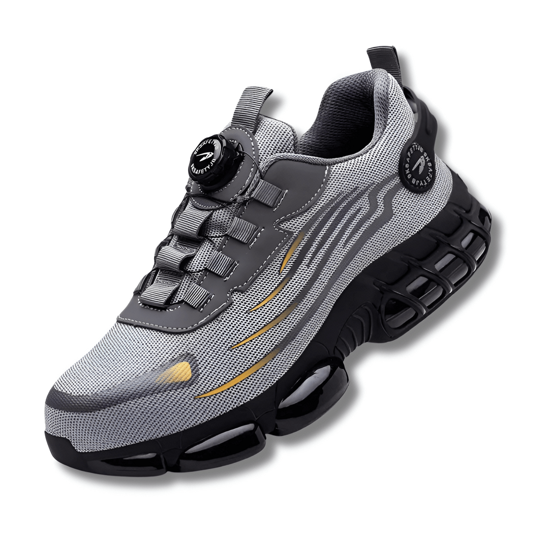 Men's comfortable steel toe safety trainers with innovative dial fastening for secure and durable work footwear.