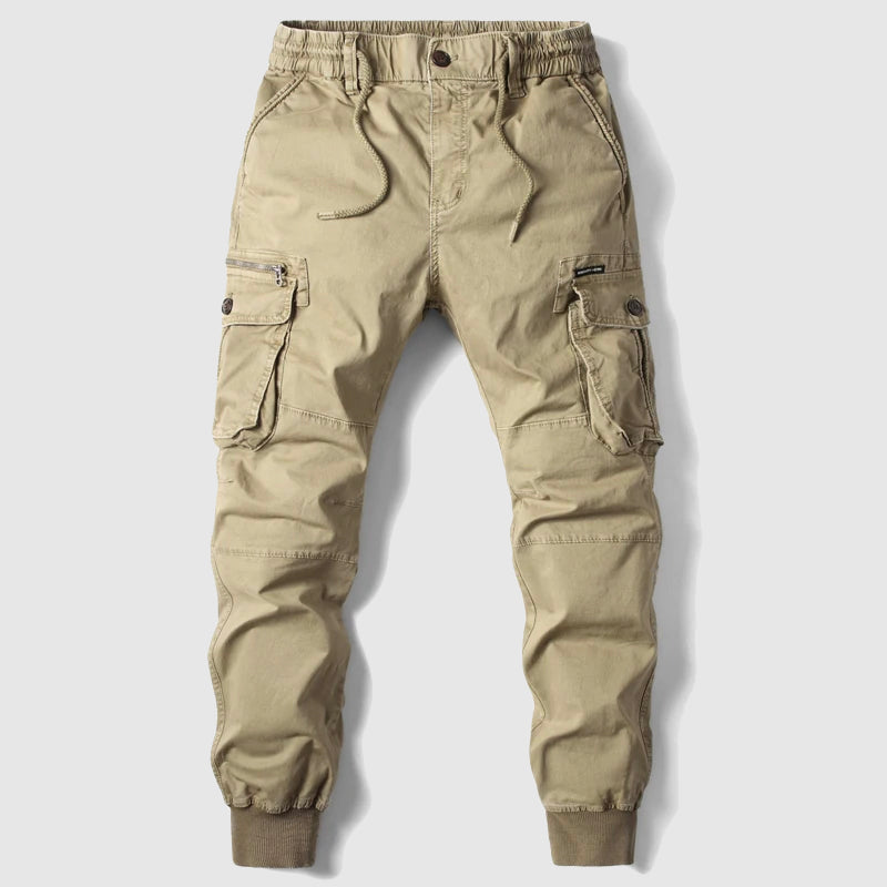 Black tactical jogger pants for men, ideal for athletic wear or urban fashion with functional cargo pockets.
