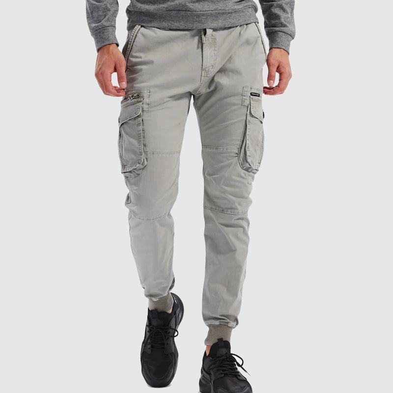 Comfortable men's black cargo joggers, versatile for casual wear, streetwear, and active lifestyles.