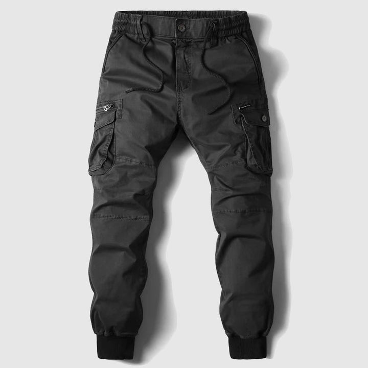 Men's black tactical cargo joggers, durable and comfortable, suitable for everyday wear and mens fashion.