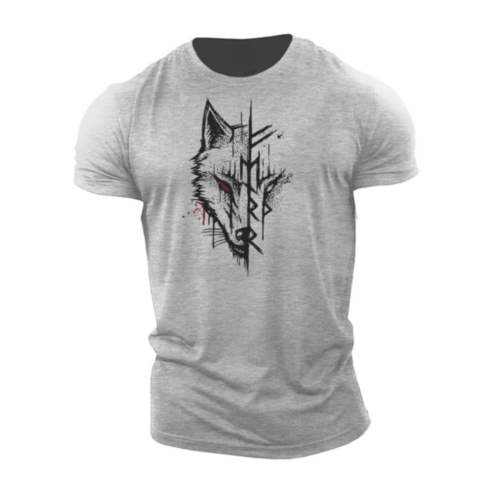 Stylish man wearing a bold graphic print short sleeve t-shirt, embracing modern streetwear fashion.