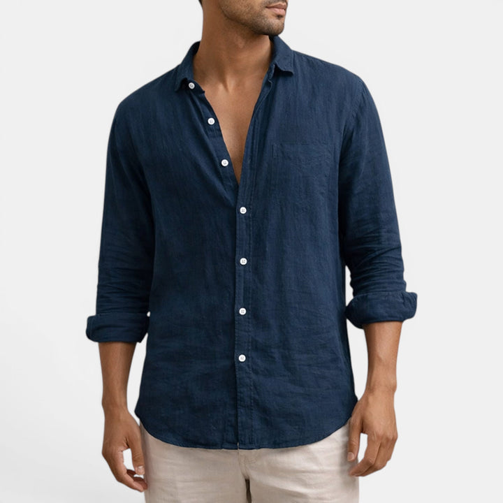Men's breathable button up shirt with relaxed fit, versatile for casual & summer fashion.
