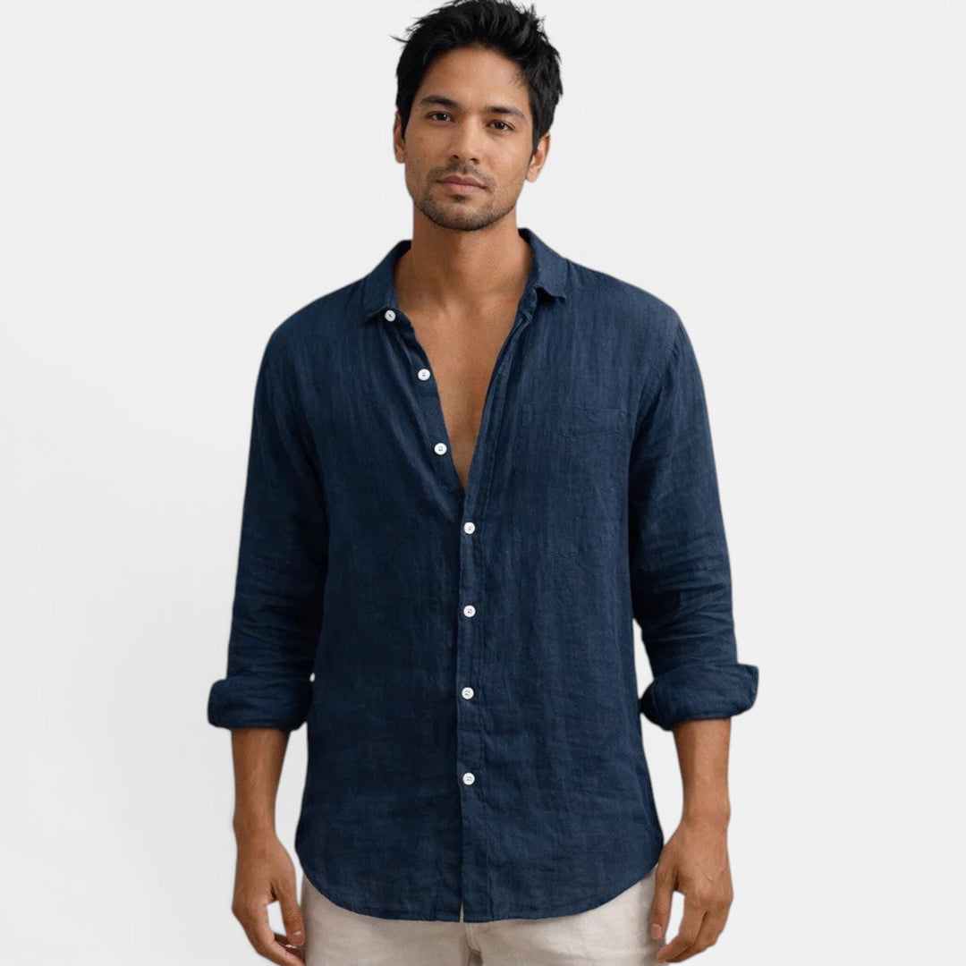 Men's casual button up long sleeve shirt, comfortable and breathable for everyday wear.