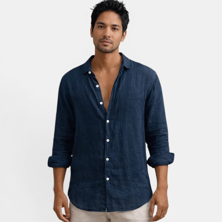 Men's casual button up long sleeve shirt, comfortable and breathable for everyday wear.