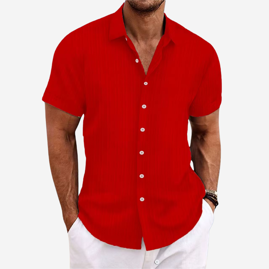 Men's summer fashion button-up shirt, made from a breathable linen blend, ideal for warm weather.