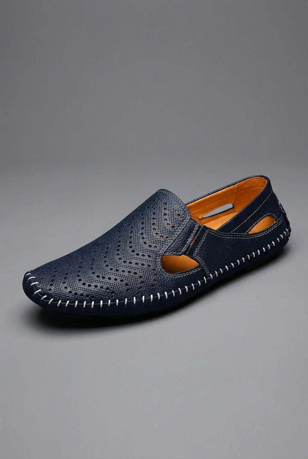 Men's breathable slip-on loafers in light brown, perfect for summer casual wear & walking comfort.