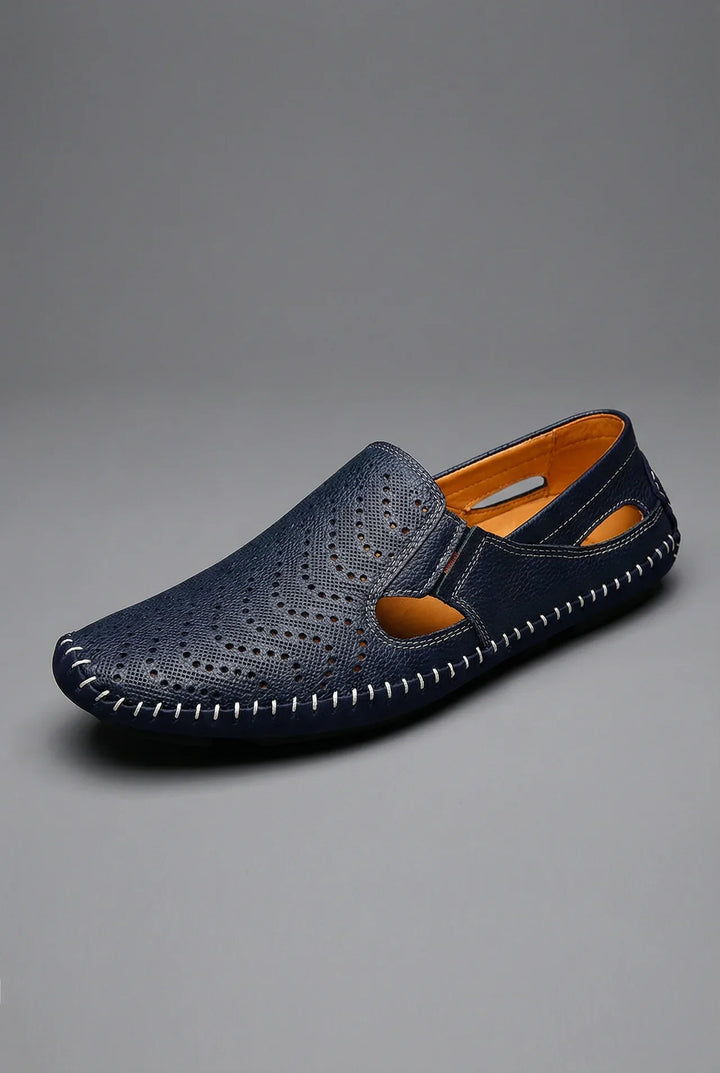 Men's breathable slip-on loafers in light brown, perfect for summer casual wear & walking comfort.