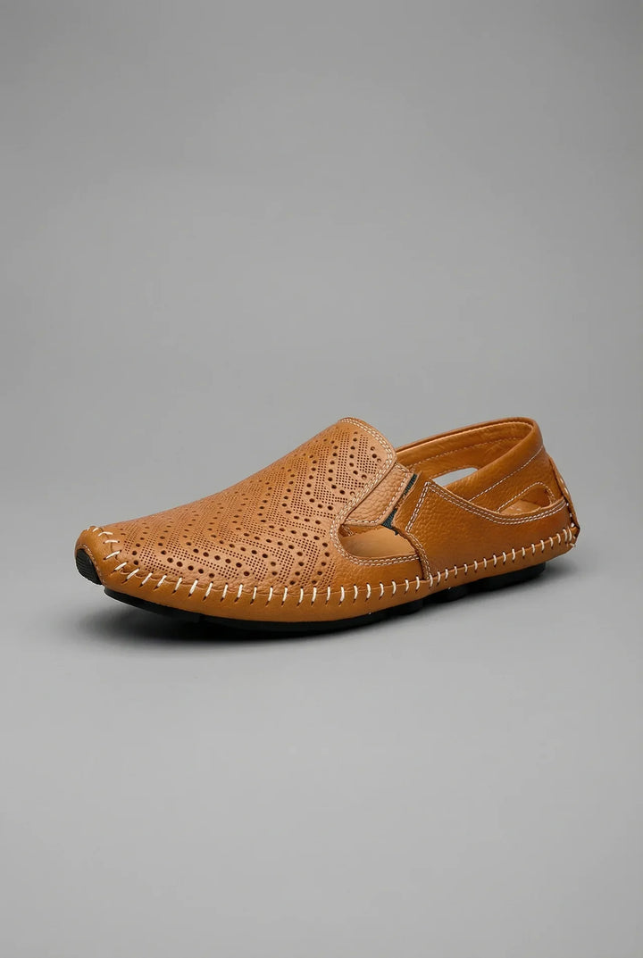 Men's lightweight perforated slip-on loafers, grey, providing breathable comfort for summer walking.