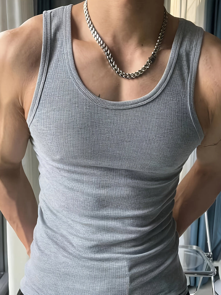 Sleeveless men's gym tank, ideal for workouts, running, & active summer days.