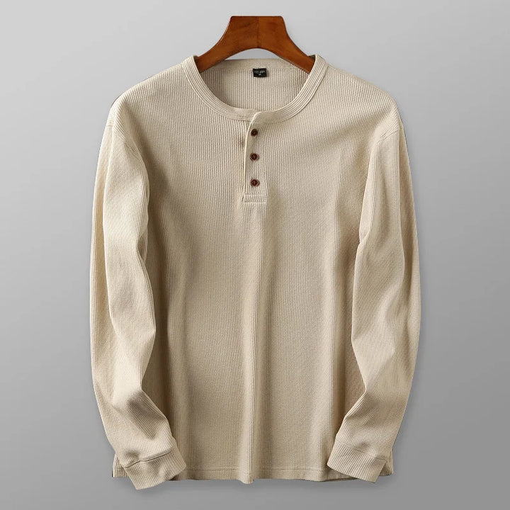 Men's breathable waffle knit Henley shirt for smart casual everyday style.