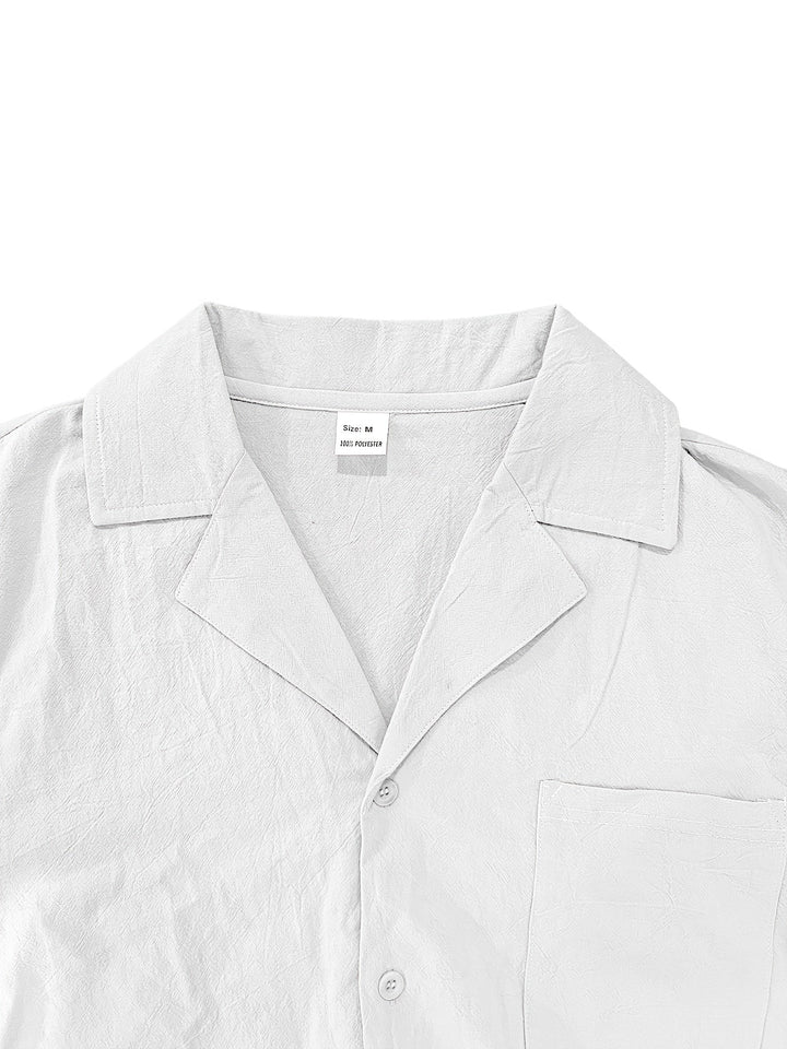 Perfect men's summer outfit: airy linen blend set. Short sleeve & elastic waist for comfort.
