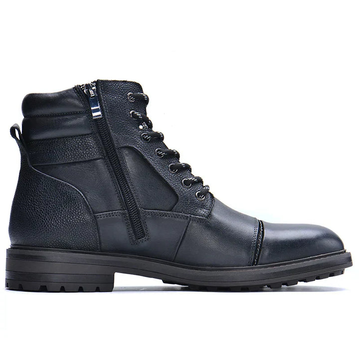 Black men's durable work-inspired boots. Features lace-up front and convenient side-zip for comfort.