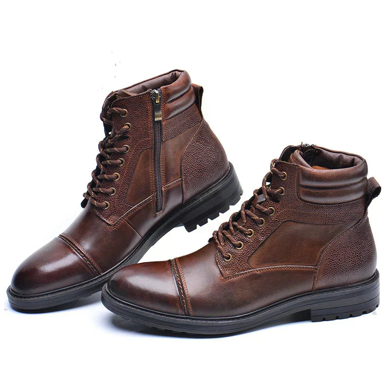 Comfortable men's lace-up side-zip boots, perfect for casual wear & outdoor adventures. Durable design.