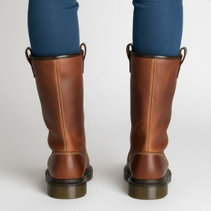 Grey men's leather boots with warm lining, ideal for winter work, durable and slip-resistant.
