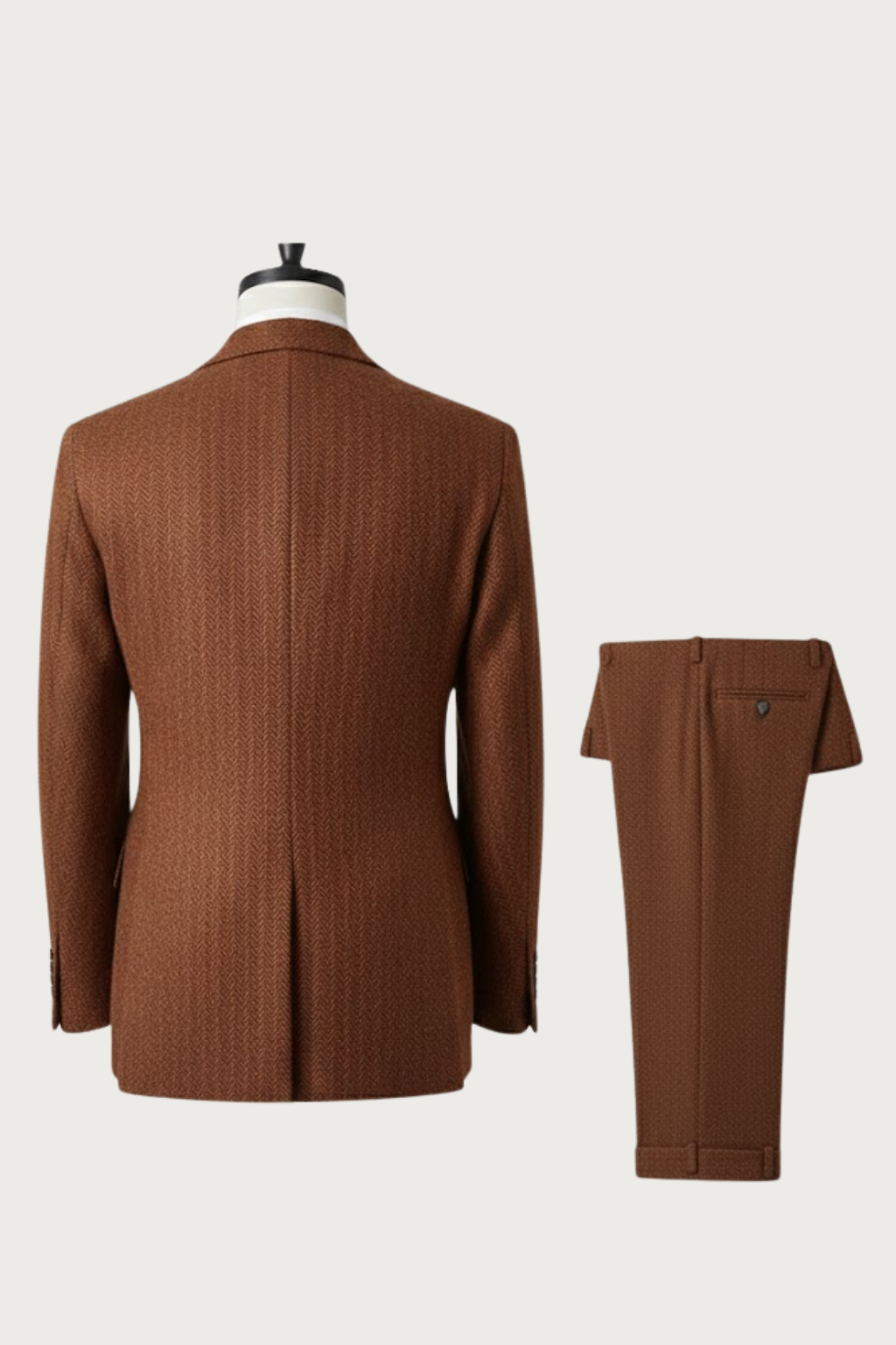 Burnt rust single-breasted men's suit set, a versatile addition to spring fashion and men's apparel.