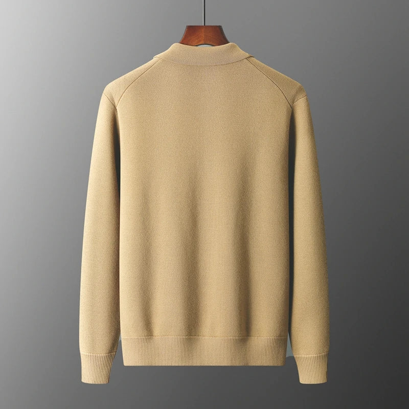 Comfortable men's knit button-down sweater, perfect as a versatile long-sleeve layering piece for casual wear.