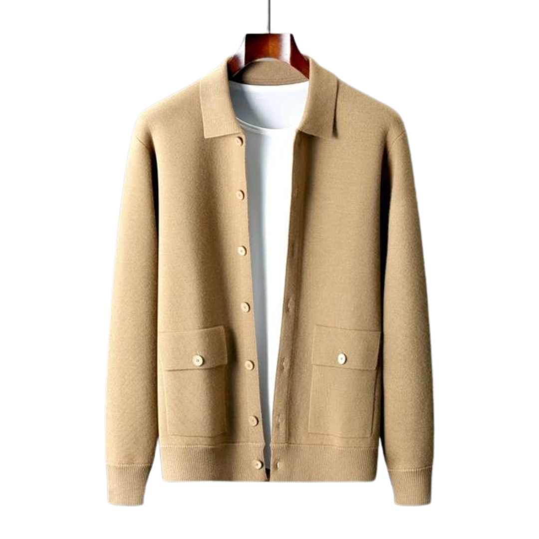 Classic men's button-down cardigan sweater. Versatile long-sleeve design, great for smart casual or daily wear.
