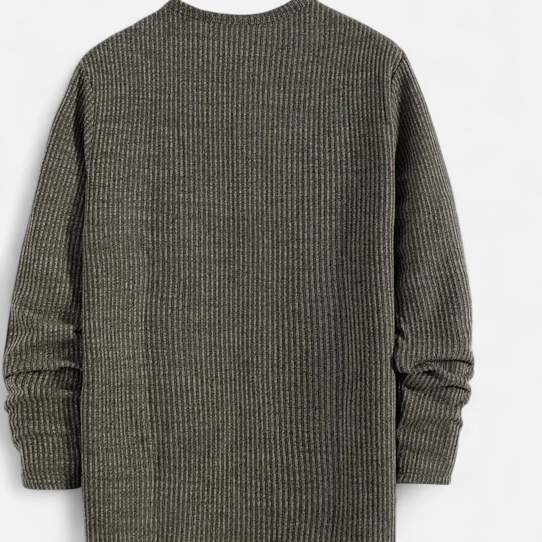 Effortless men's cable-knit henley sweater, long sleeve, versatile casual knitwear for daily style.