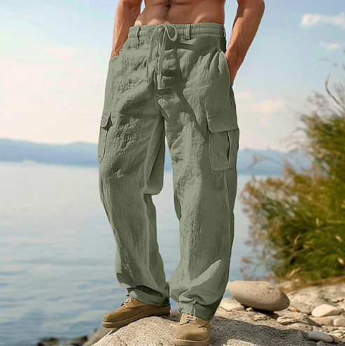 Men's cargo pants with adjustable waist, multiple pockets & relaxed fit. Ideal for casual comfort & utility.