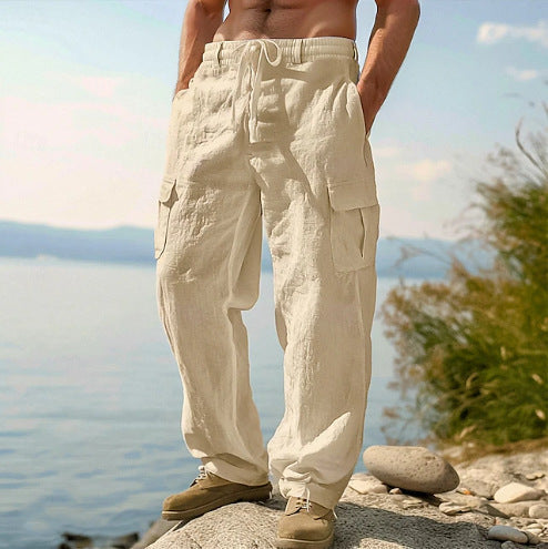 Durable men's casual cargo pants, featuring multi-pockets & an adjustable waist for lasting comfort.